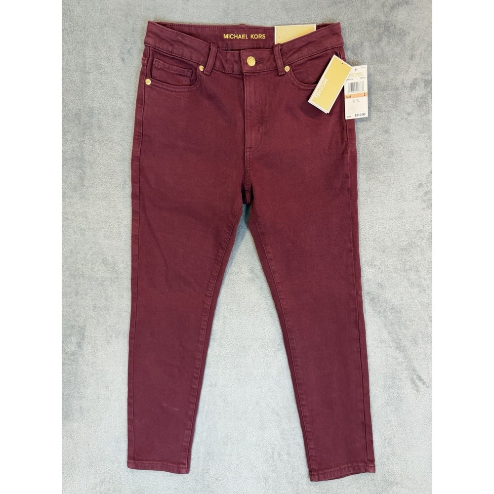 New Michael Kors Jeans Womens 2 Red Denim‎ Selma Skinny Ankle High Rise Stretch